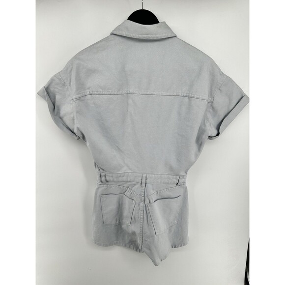 Zara Short Romper Womens SMALL Gray Denim Shimmer Metallic Short Sleeve NEW - Picture 4 of 5